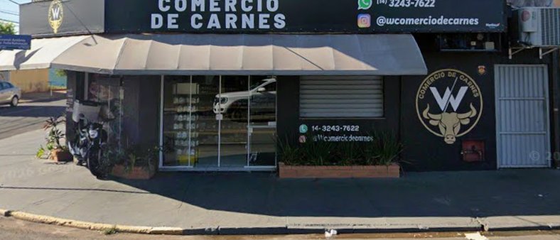Fachada da loja W Comércio de Carnes, no Jardim Flórida, Bauru-SP